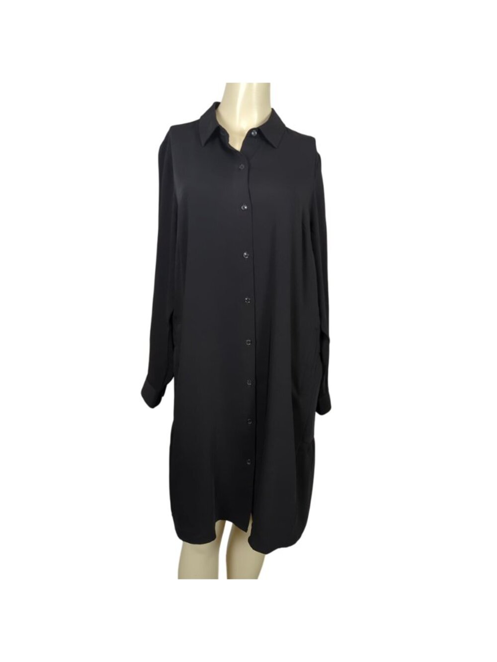 J. Jill Wearever Collection Black Shirt Dress M Button Front Ruffle Tiered Back - Picture 4 of 16
